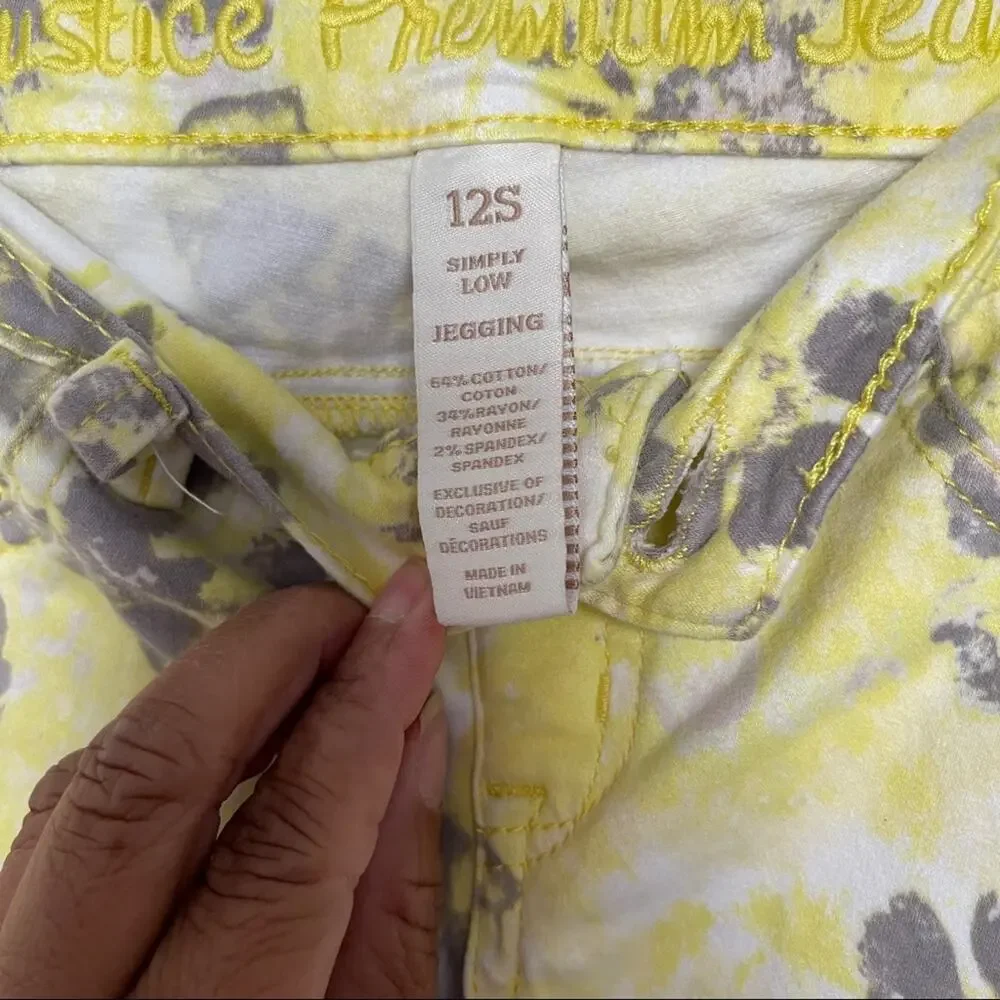 Justice girls yellow gray splash  leggings pants Size 12-S